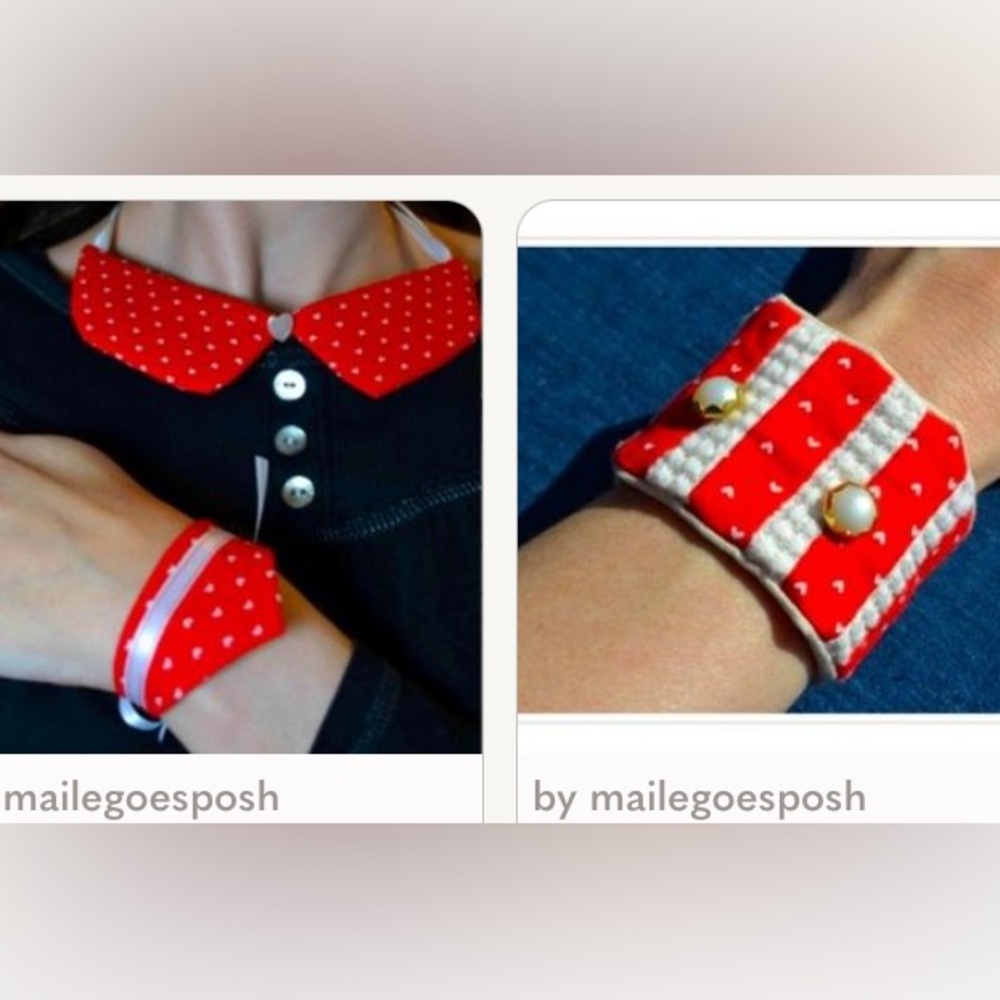 Bundle: Handmade Peter Pan collar hearts necklace & triangle bracelet set & cuff